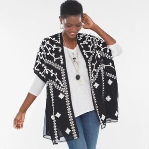 Chico's Soutache Bordered Ruana or Kimono One Size Black and White
